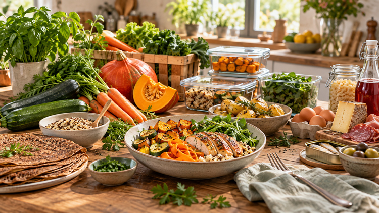 Alimentation fraîche et variée avec légumes, sarrasin, quinoa et volaille pour réduire la charge en histamine.